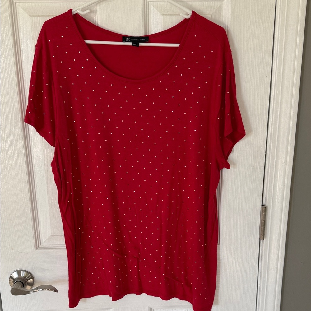 INC International Concepts Red Studded Short Sleeve Top